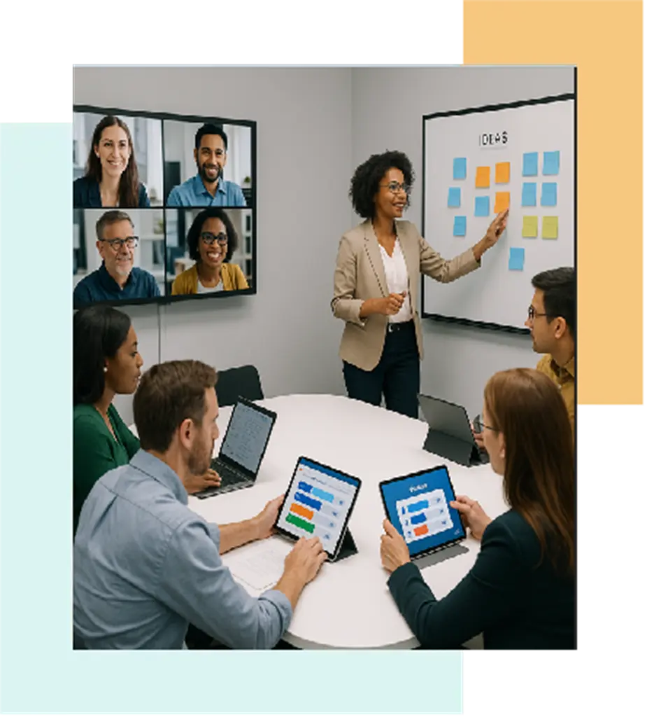 A hybrid group collaborating in a workforce planning session